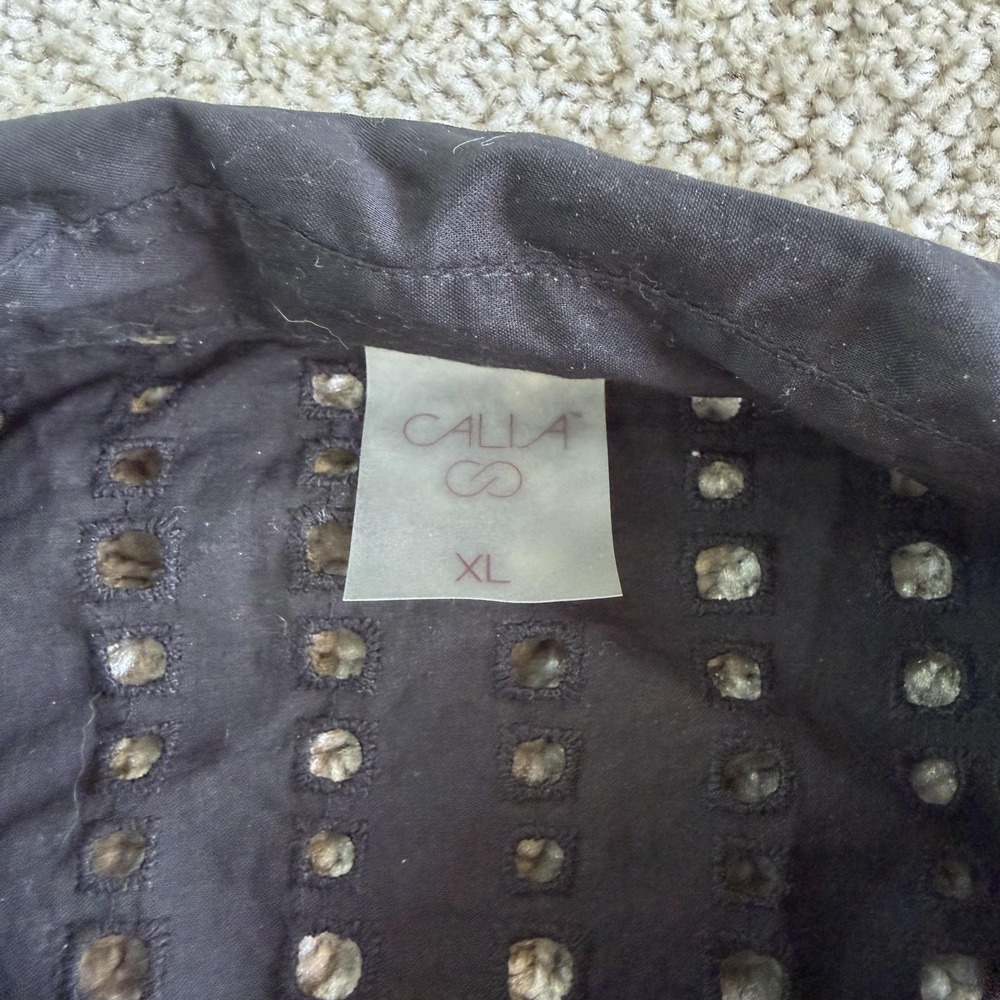 Calia Tunic Shirt Womens XL Black Sheer Geometric Eyelet Button Up Long Sleeve - Picture 2 of 8